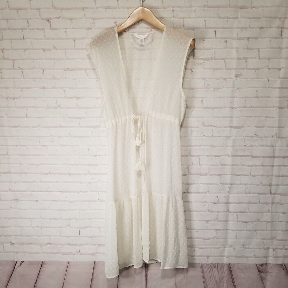 Lauren Conrad Cover-Up Adult M/L Sheer White Adjustable Waist Preppy Sleeveless